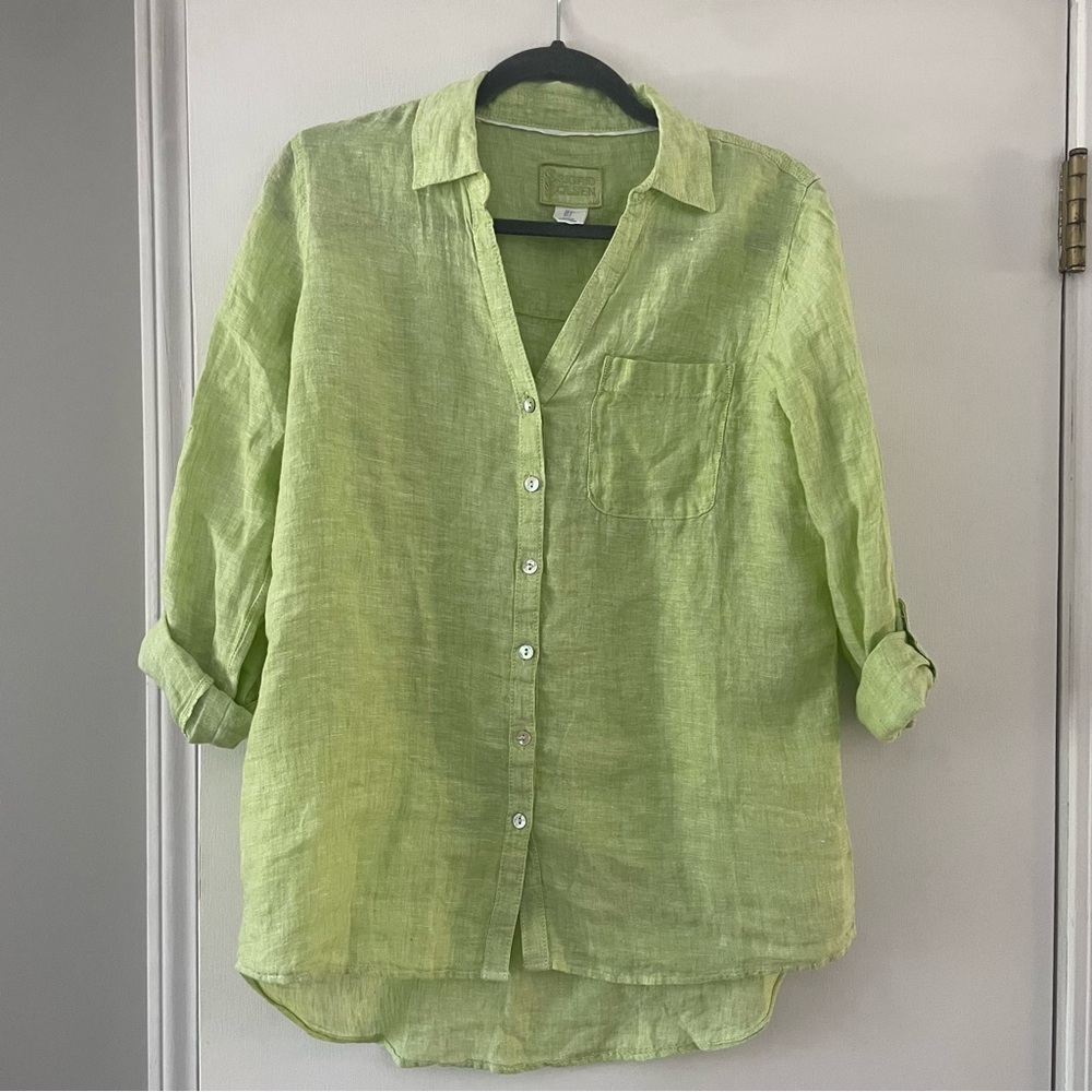Sigrid Olsen 100% Linen Light Green Shirt